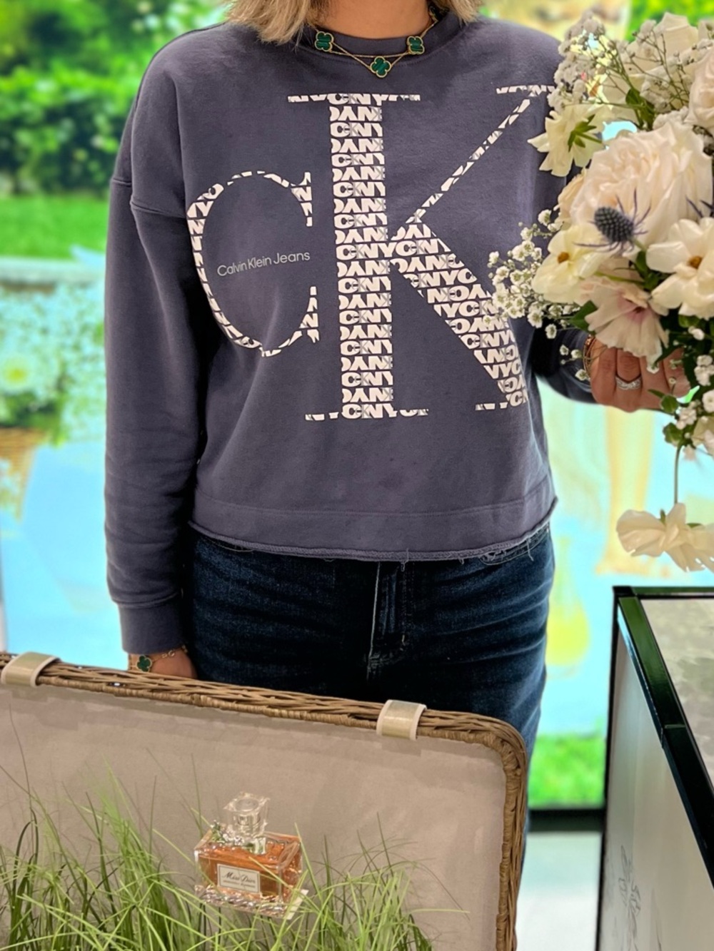 Calvin Klein Slate Blue 'OK' Logo Crewneck Sweatshirt